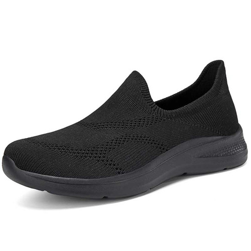 Women's black sock like stripe texture pattern slip on shoe sneaker 01